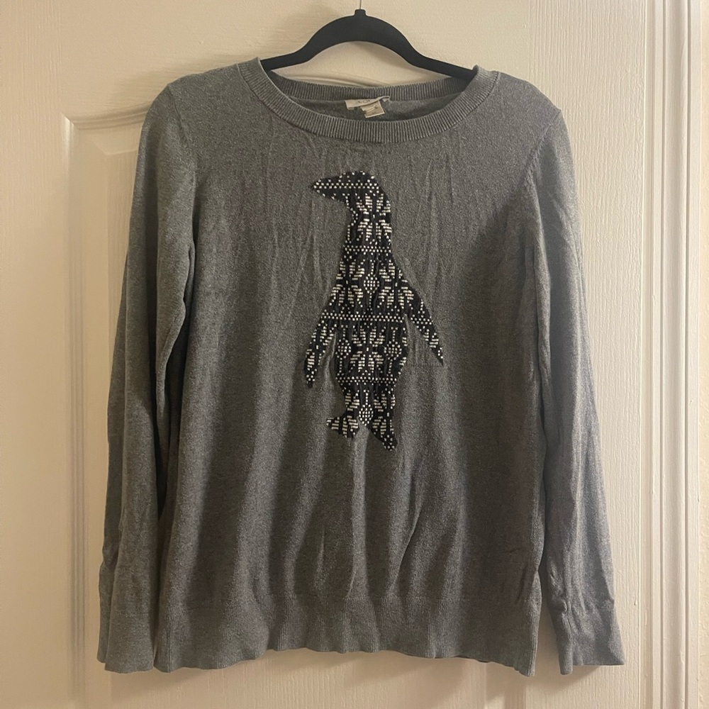 LOFT Women Sweater Penguin Graphic Print Cotton